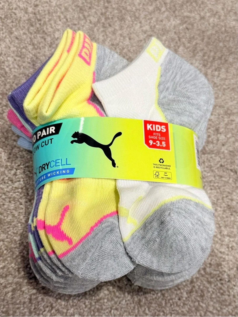 NWT Puma kids 10 pair low cut Dry Cell Moisture Wicking socks